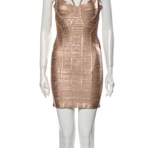 Herve Leger Metallic Gold Mini Dress